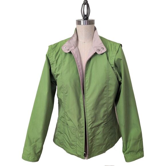 IZOD Reversible Convertible Jacket Vest Windbreaker Womens M Tan Green Excellent - Picture 2 of 6